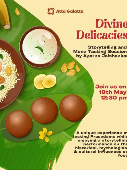 Poster for 'Divine Delicacies', a unique storytelling and menu tasting session of temple prasadams.