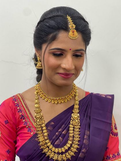 The bride's makeup from a different angle, showcasing the smooth, flawless finish of her HD makeup base.