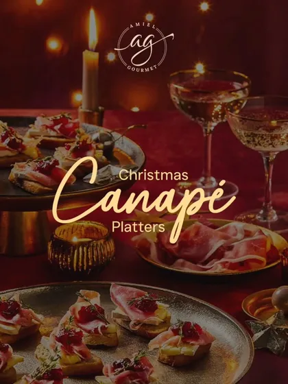 Hosting a festive gathering? Our handcrafted Christmas Canapé Platters, seen here in a cozy, candlelit setting, are perfect for adding a touch of elegance to your celebrations.