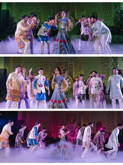 The groom joins in the fun on the dance floor. This collage shows the lively and choreographed performances that I help organize to entertain guests.