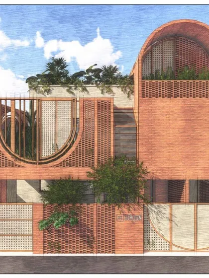 Architectural renderings showing our concepts for tropical, sustainable homes. These drawings are an essential part of our design process, allowing us to explore ideas for green roofs, brick screens, and indoor-outdoor living.