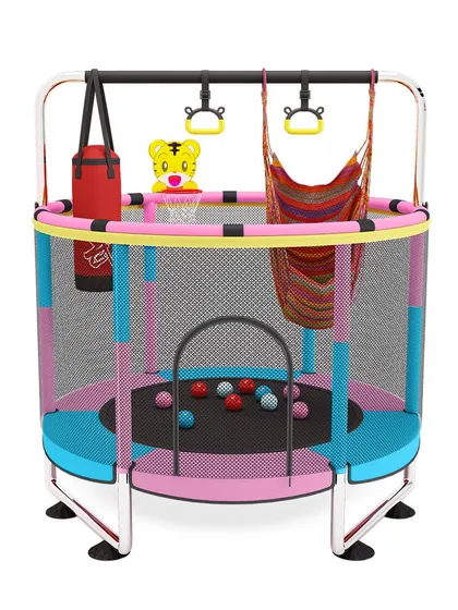 This 5-in-1 trampoline is more than just for jumping. It comes with a swing, punching bag, and basketball hoop, turning one piece of equipment into a multi-activity gym for endless entertainment.