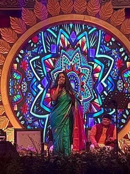A full view of our performance at the Mysore Palace. The stunning mandala backdrop and the grandeur of the setting made this a truly memorable night.