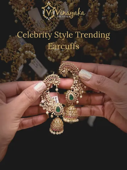 Get the look of your favorite celebrities with my collection of trending earcuffs. This pair features intricate stonework with a jhumka drop, designed to make a statement at any party or function.