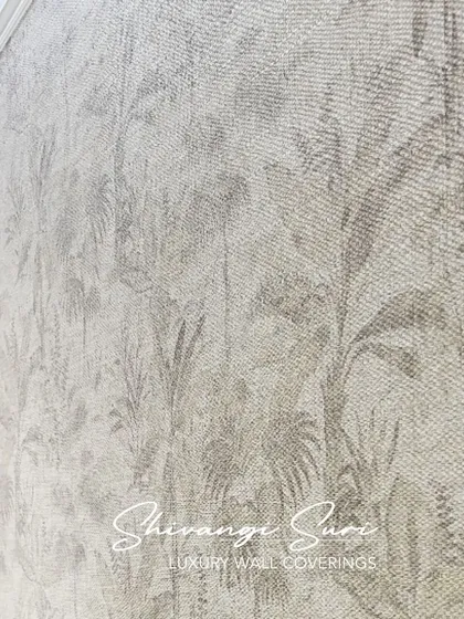 A close-up of our premium textured botanical wallpaper, elegantly framed. The subtle design and high-quality material represent understated minimalism, creating an atmosphere of pure opulence.