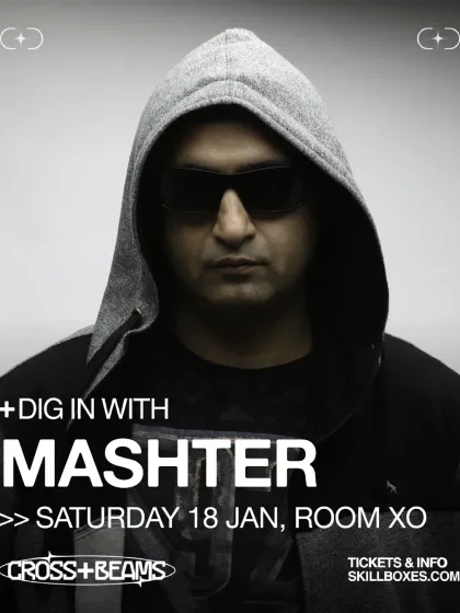 The poster for my 4 AM closing set at Room XO, part of the "Dig In With Mashter" series. These late-night sessions are where I can really explore the depths of my sound.