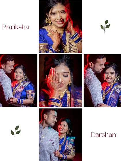 A creative collage of a couple's pre-wedding shoot, highlighting their connection with dramatic lighting.