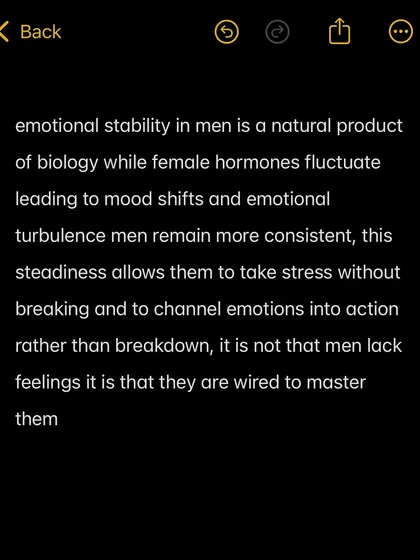 Emotional stability in men is a natural product of biology. Men are not without feelings; they are wired to master them and channel them into action.