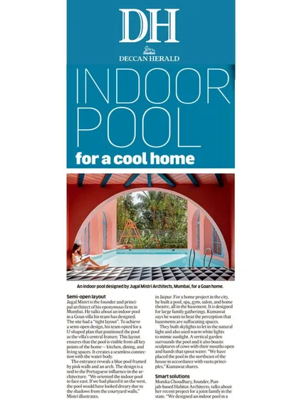Our Baia Villas project was featured in the Deccan Herald. I shared how the U-shaped design seamlessly integrates the indoor pool into the villa’s layout, maximizing the use of a compact site while creating a sunlit focal point.
