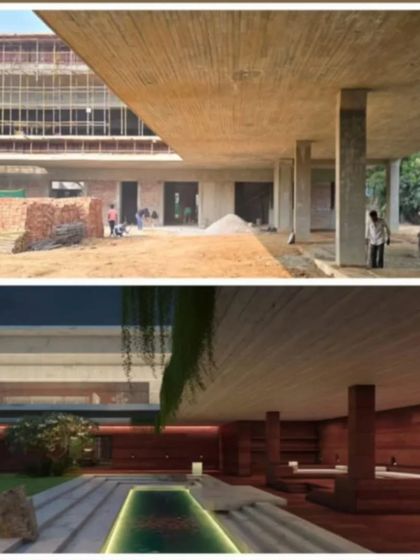 A before-and-after comparison of our 'Khwabgah' project in Delhi. This multi-generational home is laid out around two main courtyards, 'Khas' (intimate) and 'Aam' (public).