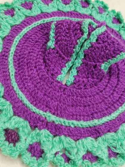 The full view of the purple and mint green woolen poshak. This is a simple, elegant, and cozy dress for everyday winter use.