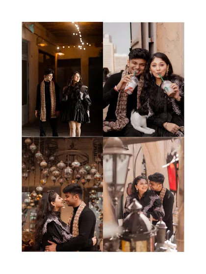 A collection of moments from exploring the Dubai souks. From sipping drinks to walking through lantern-lit alleys, these images tell the story of a day spent discovering the city together.