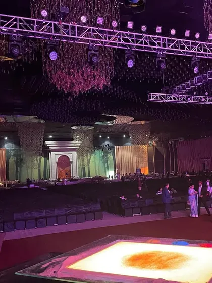 The calm before the storm. This is the view from my station before a large corporate event, with the grand stage and empty seats waiting to be filled.