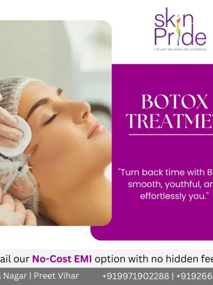 A client relaxing during a Botox treatment. My goal is to help you turn back time effortlessly, leaving your skin smooth and youthful. We also offer No-Cost EMI to make treatments more accessible.