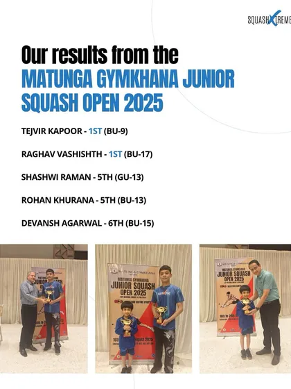 Celebrating our winners and participants from the Matunga Gymkhana Junior Squash Open 2025. Consistent participation and strong finishes are key to player development.