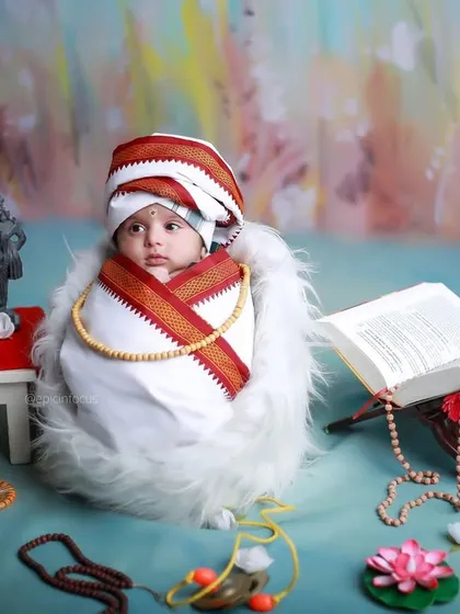 An awake and curious expression from our 'Little Vitthal' photoshoot. We work patiently to capture your baby's unique personality.