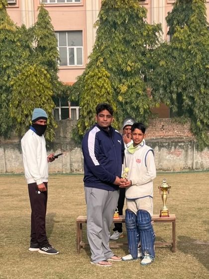 A player receiving an award after a thrilling two-day Test match. We also train our players for the longest format of the game to build temperament and endurance.