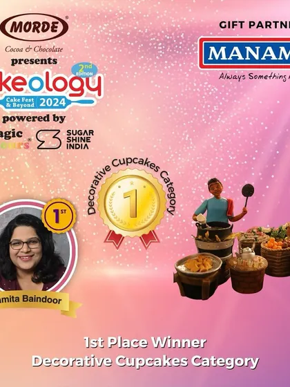 So excited to have won 1st place in the Decorative Cupcakes category at Cakeology Bengaluru 2024. My 'Indian Market' themed entry was a true labor of love.