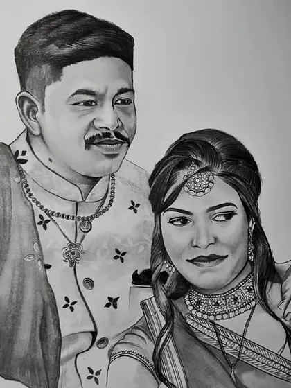 A detailed A3 size couple portrait commission for a client in Ahmedabad. I focused on the traditional attire and jewelry, which required careful and precise pencil work.