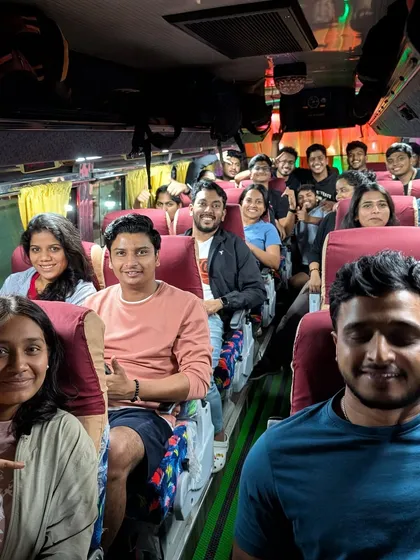 This is where the journey begins. A snapshot of the excitement in our Tempo Traveller as we head out of Bangalore on a Friday night. I take care of all transportation, so your adventure starts the moment you get on board.