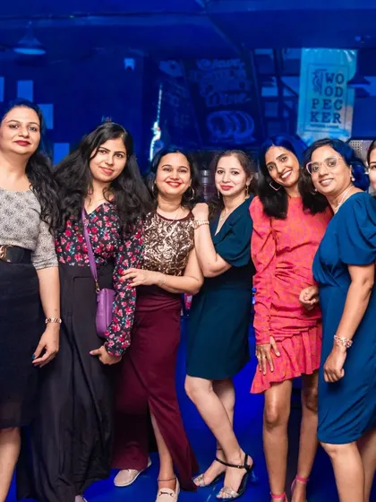 A group of ladies dressed in their best for a night on the town.