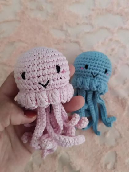 The jellyfish duo. This custom-made pair in pink and blue shows how I can create these in any size and color you'd like.