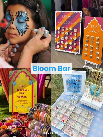 Keep your guests entertained and engaged with interactive stalls. We can set up a 'bloom bar' with bangles and accessories, a face painting station for kids, or fun 'what you like' boards with small gifts.