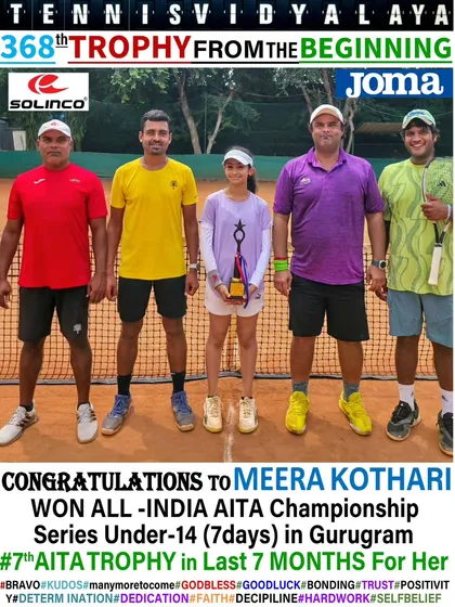 Congratulations to Meera Kothari for winning the All-India AITA Championship Series Under-14 in Gurugram. This was her 7th AITA trophy in just 7 months.