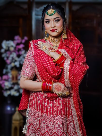 This shot captures the full bridal look, demonstrating the student's ability to create a cohesive and beautiful final result.