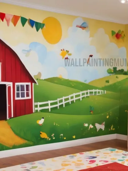 This cheerful farm scene mural turned a simple room into a vibrant and imaginative space for a nursery school. I use only non-toxic, eco-friendly paints, so it's completely safe for children. My goal is to create a fun, engaging environment that inspires learning and play.