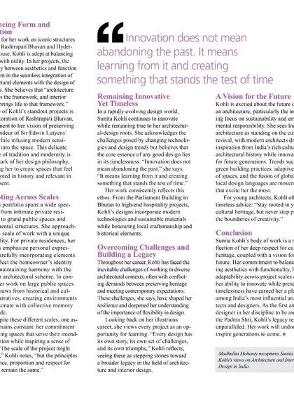 An article featuring my mother, Sunita Kohli, discussing her philosophy that innovation does not mean abandoning the past, but rather learning from it to create something that stands the test of time.