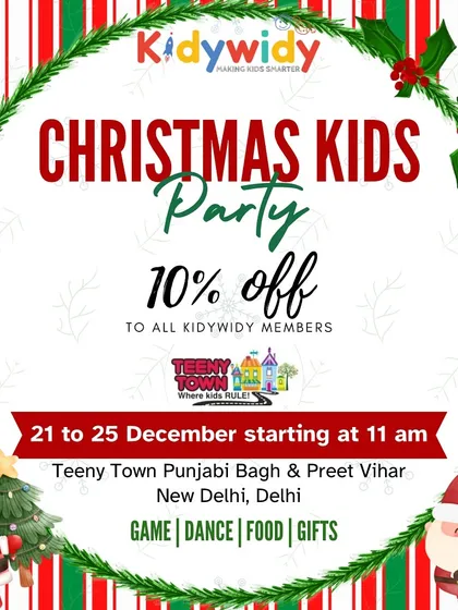 As a KidyWidy member, you get exclusive deals like this 10% discount for the Christmas Kids Party at Teeny Town. We partner with top venues to bring you special offers for every occasion.