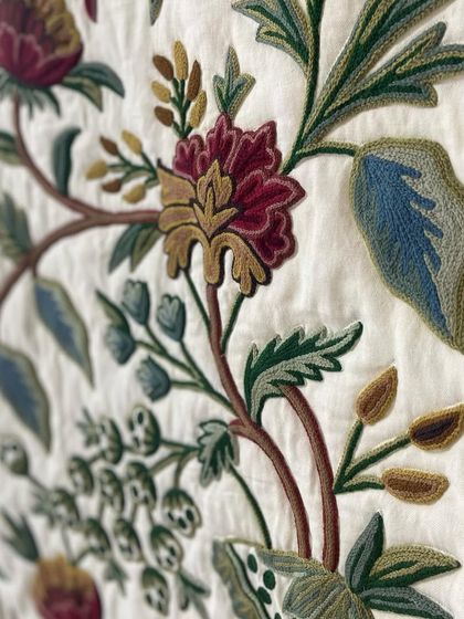 A close-up of the intricate floral embroidery.
