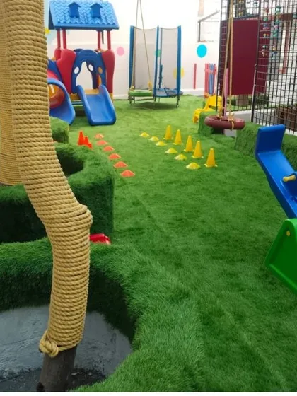 For this indoor play area, I installed soft, cushioned artificial turf to create a safe and fun environment for children. The durable surface is perfect for handling active play, providing peace of mind for parents and endless fun for kids.