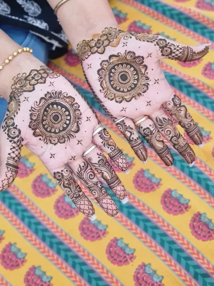 Another shot of this vibrant mandala design, showing how the pattern stands out against the colorful background.