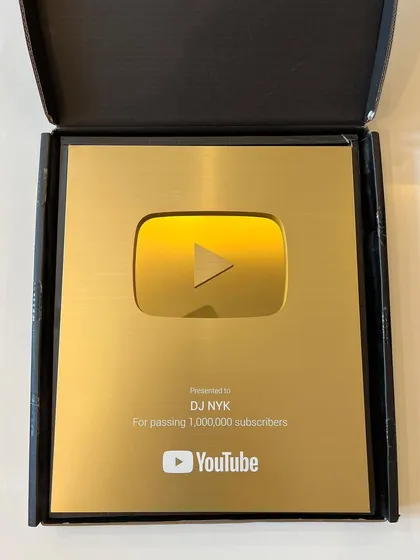 The YouTube Golden Creator Award, fresh out of the box. This is a symbol of the long journey from my early bootleg remixes to building a global Electronyk Family.