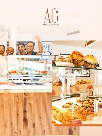 My team and I are thrilled to be at Manyata! This collage shows our new space, the beautiful display of pastries, and the happy faces behind the counter.