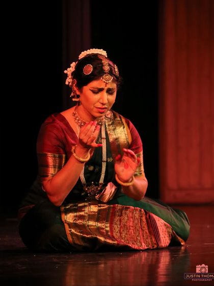 An expressive moment of 'abhinaya' from the 'Soukariyam' recital. Here, I am conveying a feeling of prayer or supplication through hand gestures and facial expression.