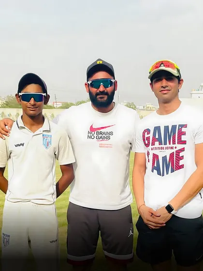 With my two strike bowlers, Anshuman Hooda and Ayush Dev, who both delivered match-winning 5-wicket hauls.