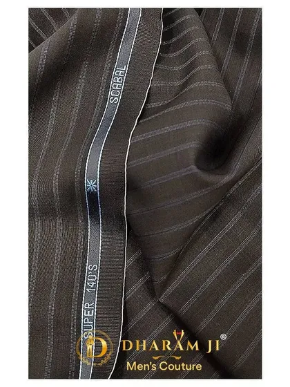 A close-up of a Super 140's pinstripe fabric from Scabal. The high thread count means the fabric is incredibly soft and drapes beautifully, creating a superior suit.