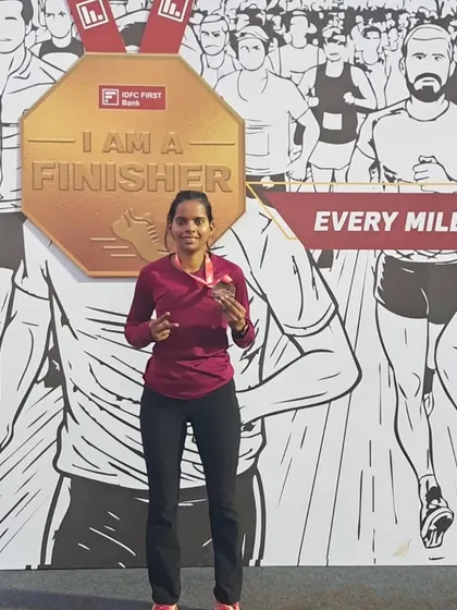 My champion Soni Jaiswal with her silver medal after the Tata Marathon 10km race.