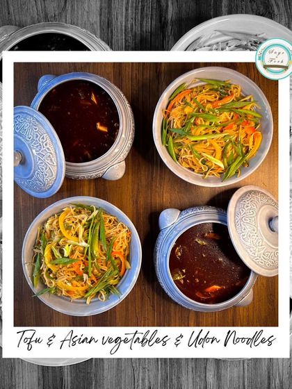 Our Tofu and Asian Vegetables in black bean sauce, served with Udon Noodles. A savory and satisfying dish from our Pan-Asian menu.