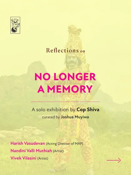 The title card for a series of video testimonials on 'No Longer A Memory', featuring a powerful image of me in costume in a rural landscape.