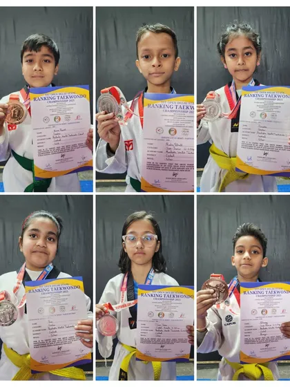 Silver and bronze medalists from the 1st Open Delhi State Ranking Taekwondo Championship 2025. Every competition is a learning experience.