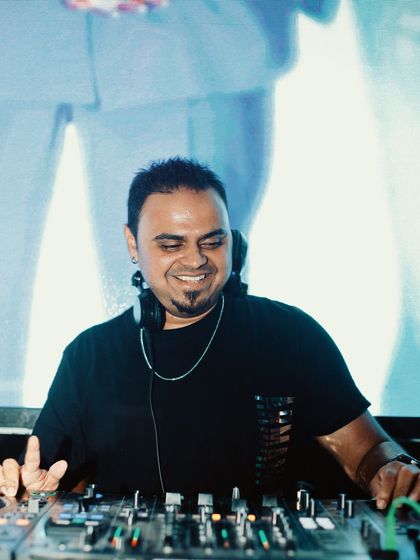 A happy shot of me at the decks, ready for the weekend's gigs.