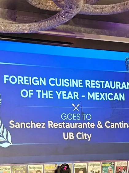 The presentation screen announcing Sanchez, our sister brand, as "Foreign Cuisine Restaurant of the Year".