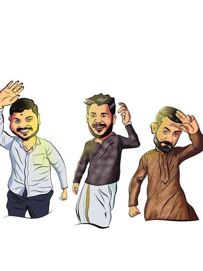 Another set of friends from the large group illustration. I work to capture the energy and personality of each person, whether it's a wave, a dance move, or a thoughtful pose.