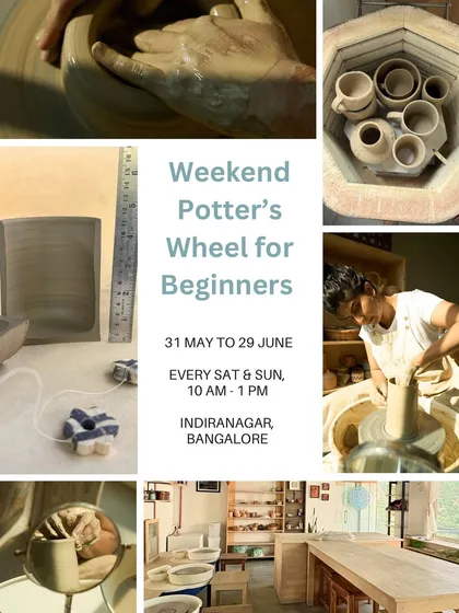 Announcing our June weekend Potter's Wheel course for beginners. This collage shows the process from start to finish.
