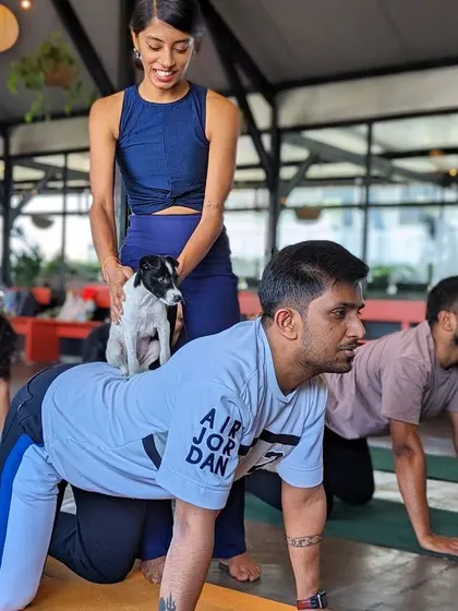 This is what my "Pawga" or puppy yoga sessions are all about. We practice asana, and these little rescue pups wander around, giving kisses and melting hearts. It's impossible not to be present and full of love.