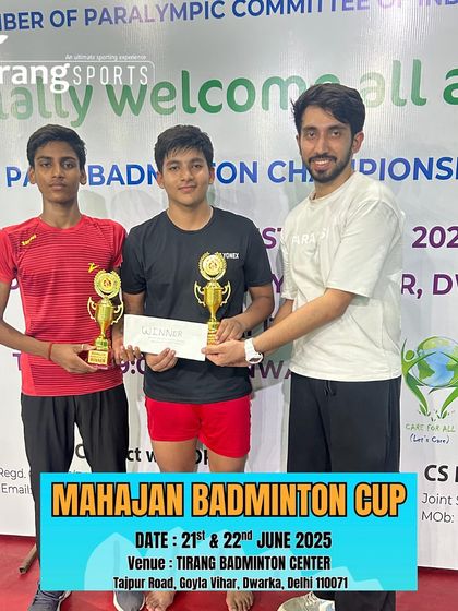 Young doubles partners with their trophies from the Mahajan Badminton Cup. Teamwork and coordination are key skills learned through competitive play.